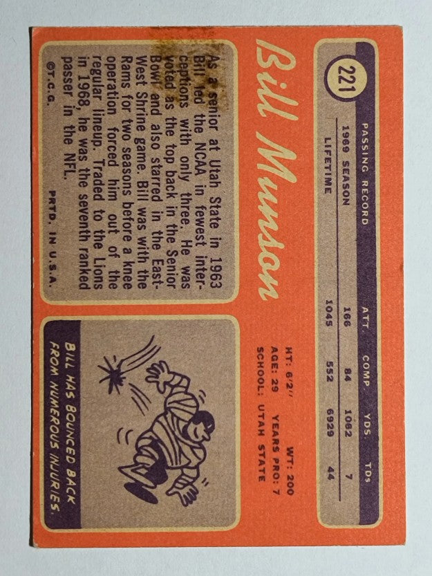 1970 Topps #221 Bill Munson (POOR)