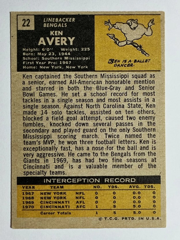 1971 Topps #22 Ken Avery RC (EX)
