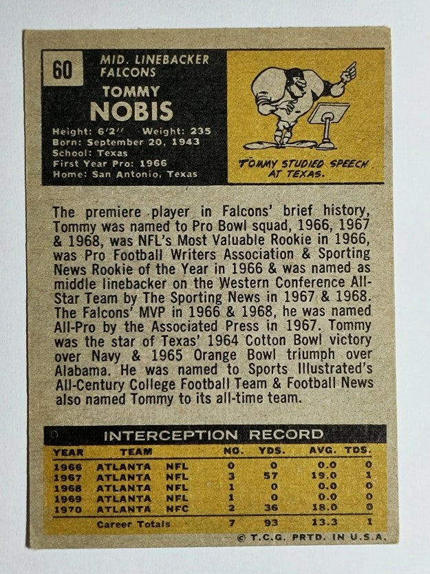 1971 Topps #60 Tommy Nobis (POOR)