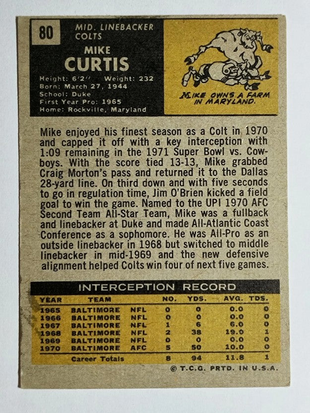 1971 Topps #80 Mike Curtis (POOR)
