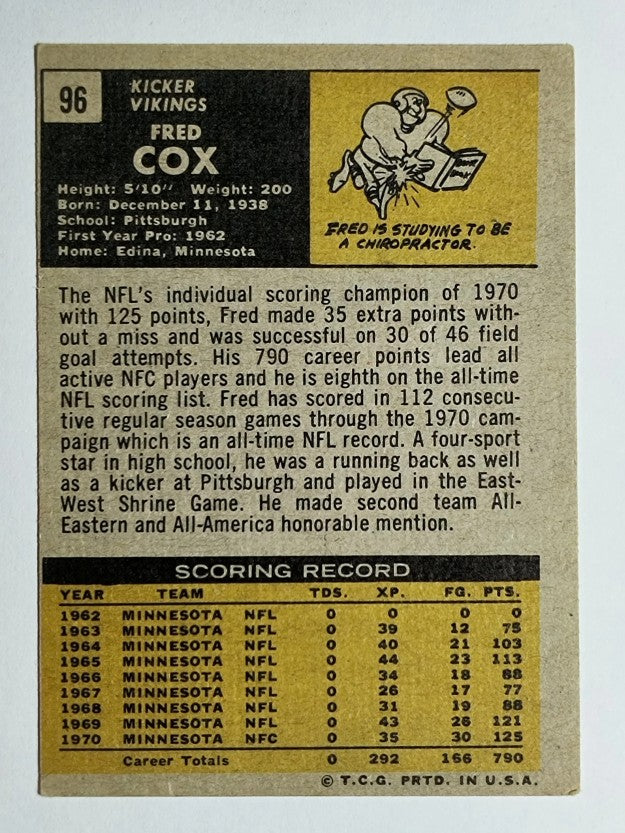 1971 Topps #96 Fred Cox (VGEX)