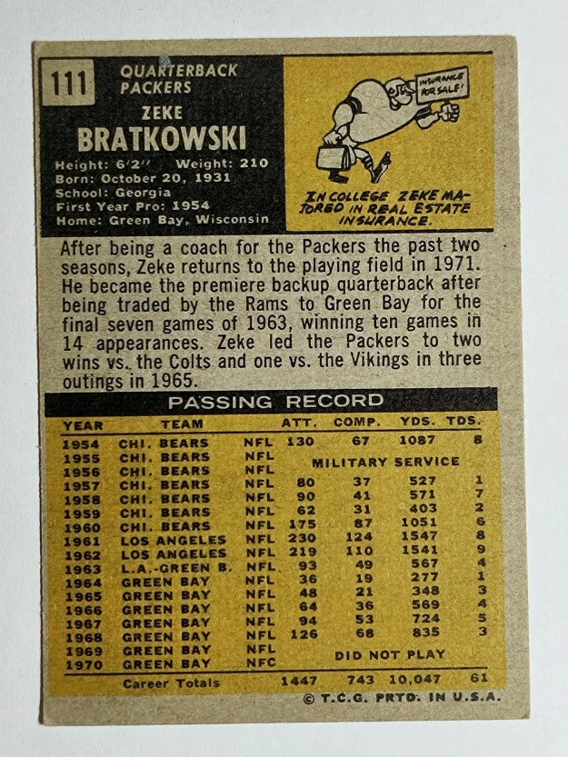 1971 Topps #111 Zeke Bratkowski (VGEX)