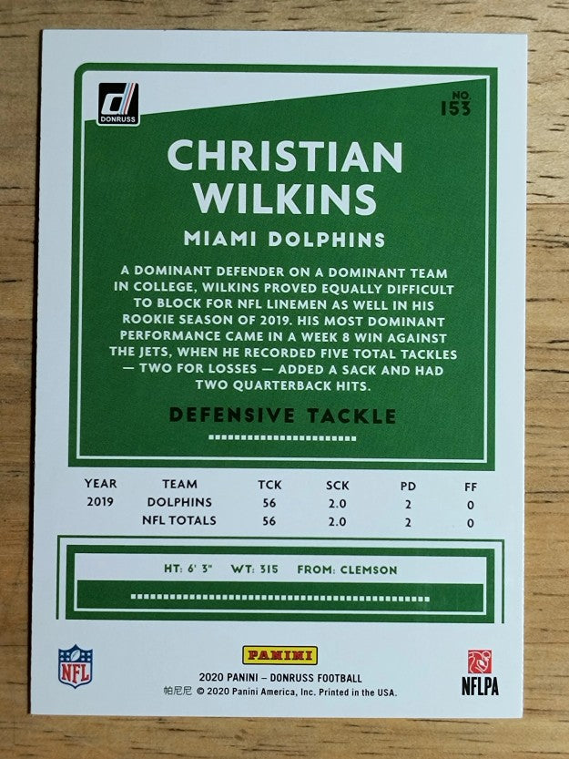 2020 Donruss #153 Christian Wilkins