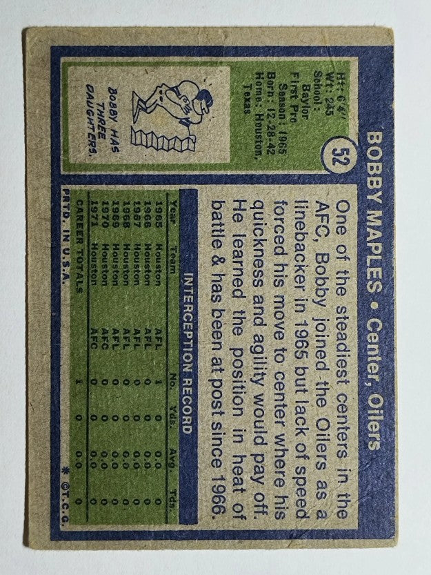 1972 Topps #52 Bobby Maples (POOR)