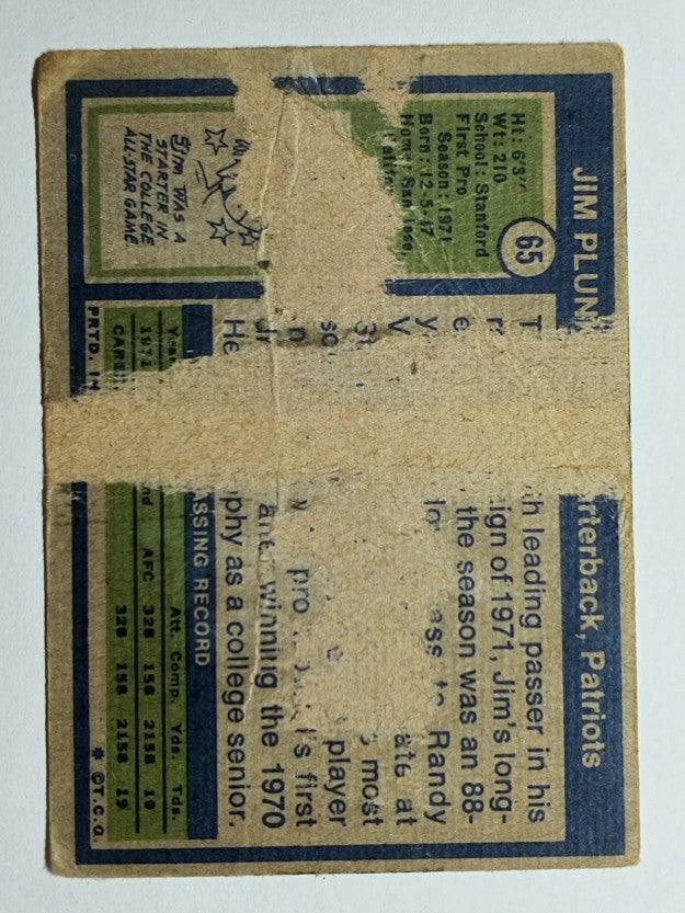 1972 Topps #65 Jim Plunkett RC (POOR)