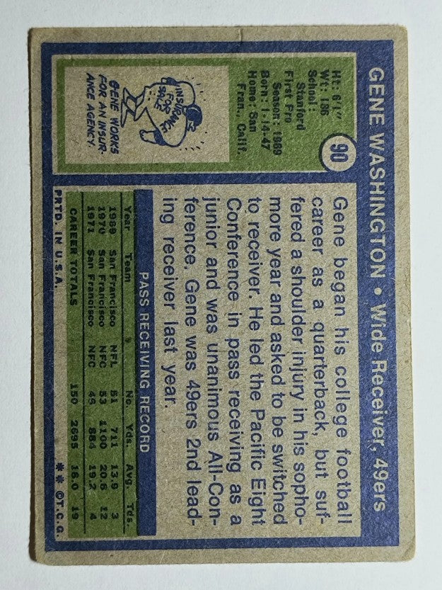 1972 Topps #90 Gene Washington 49er (POOR)