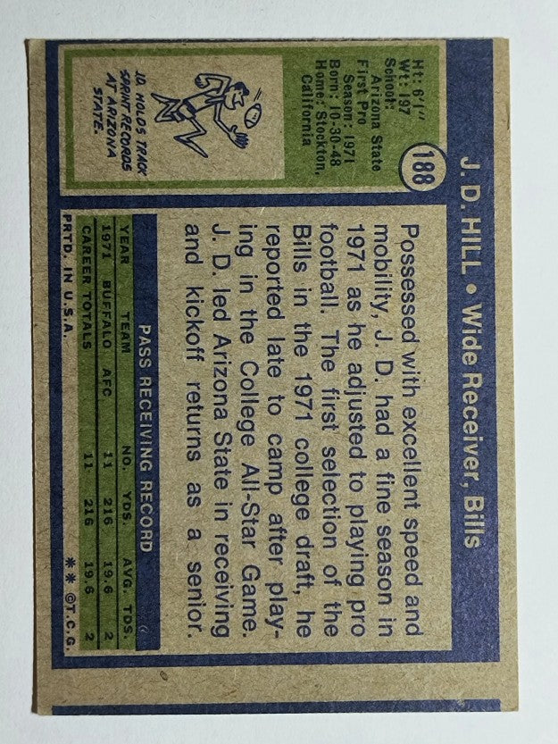 1972 Topps #188 J.D. Hill RC (VG)