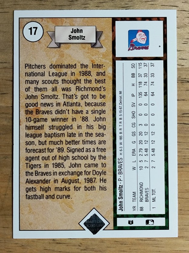 1989 Upper Deck #17 John Smoltz RC