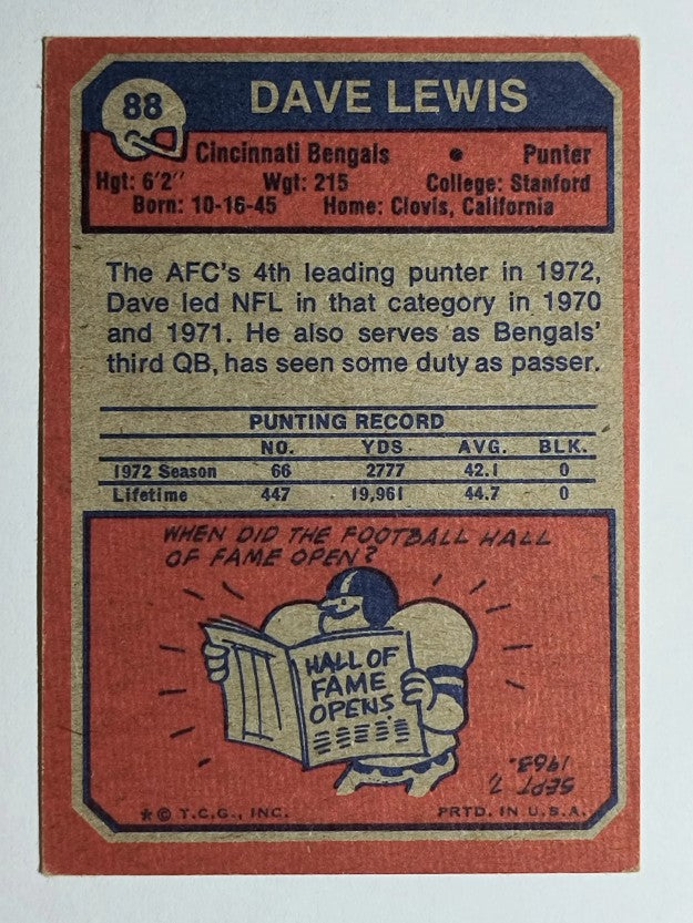 1973 Topps #88 Dave Lewis (VGEX)