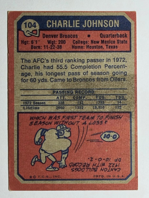 1973 Topps #104 Charley Johnson (VGEX)