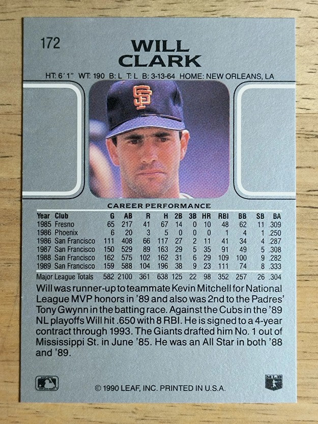 1990 Leaf #172 Will Clark