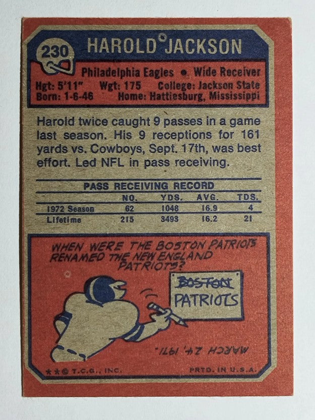 1973 Topps #230 Harold Jackson (VGEX)