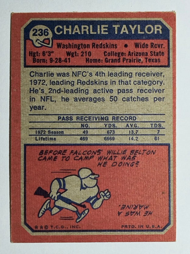 1973 Topps #236 Charley Taylor (VGEX)