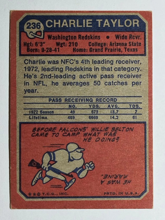 1973 Topps #236 Charley Taylor (VGEX)
