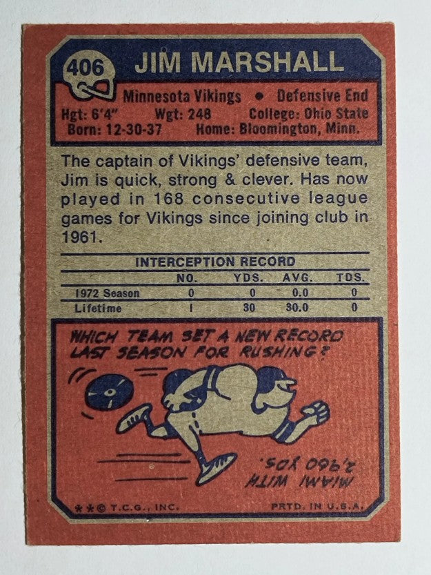 1973 Topps #406 Jim Marshall (EX)