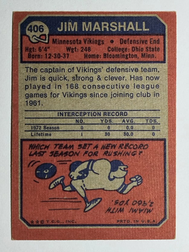 1973 Topps #406 Jim Marshall (VGEX)