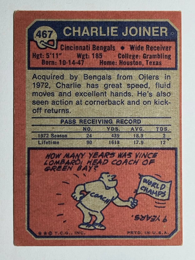 1973 Topps #467 Charlie Joiner (VGEX)