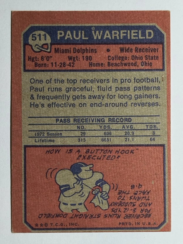 1973 Topps #511 Paul Warfield (VGEX)
