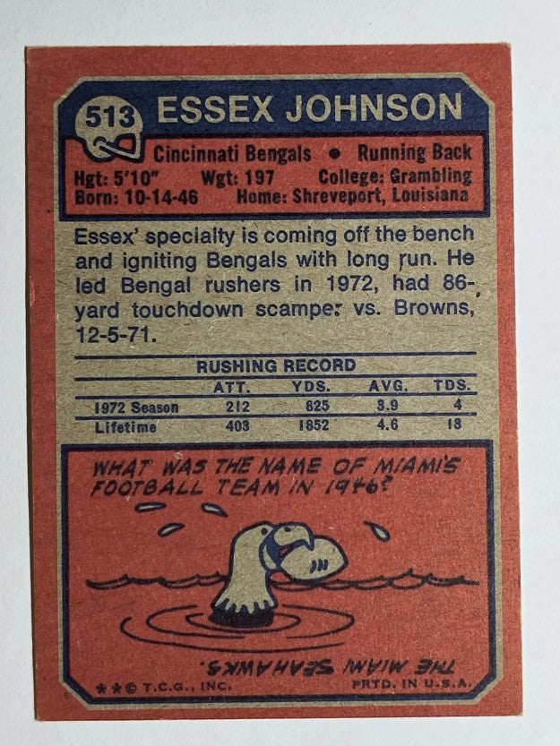 1973 Topps #513 Essex Johnson RC (VGEX)