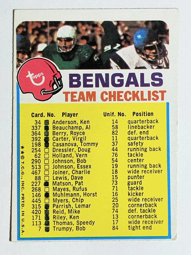1973 Topps Team Checklists #5 Cincinnati Bengals (GOOD)