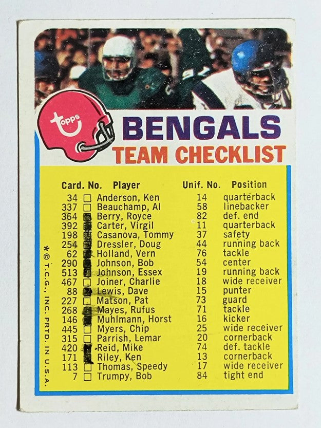 1973 Topps Team Checklists #5 Cincinnati Bengals (GOOD)