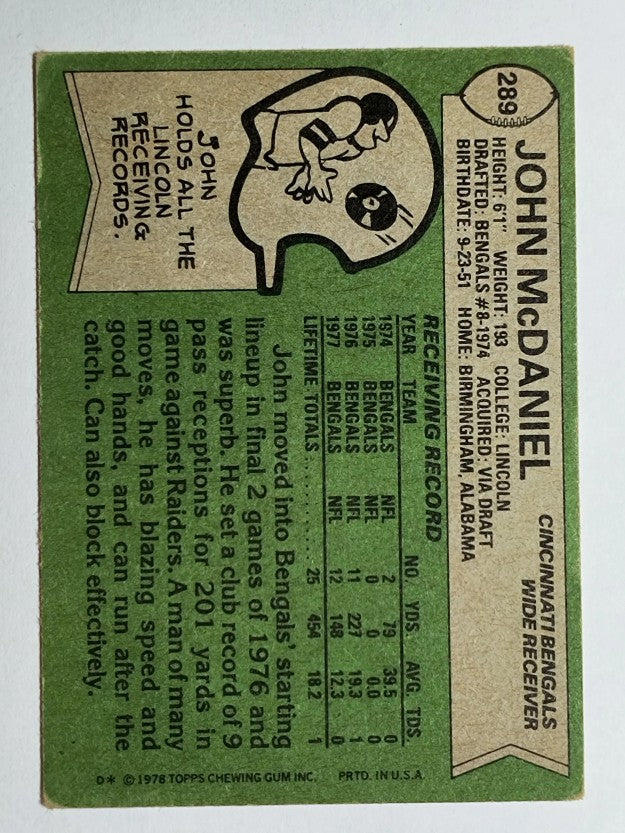 1978 Topps #289 John McDaniel (VG)