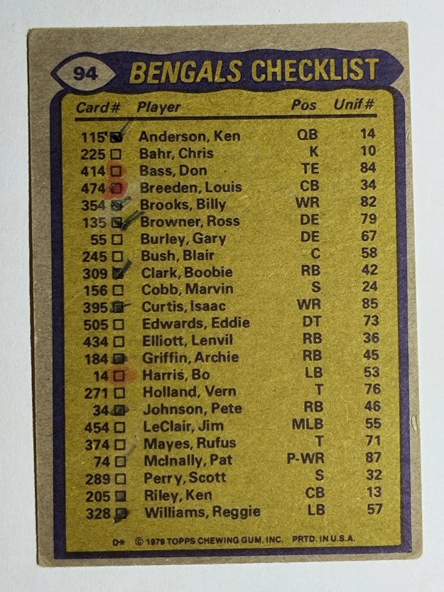 1979 Topps #94 TL/Pete Johnson/Isaac Curtis/Dick Jauron/Ross Browner (GOOD)