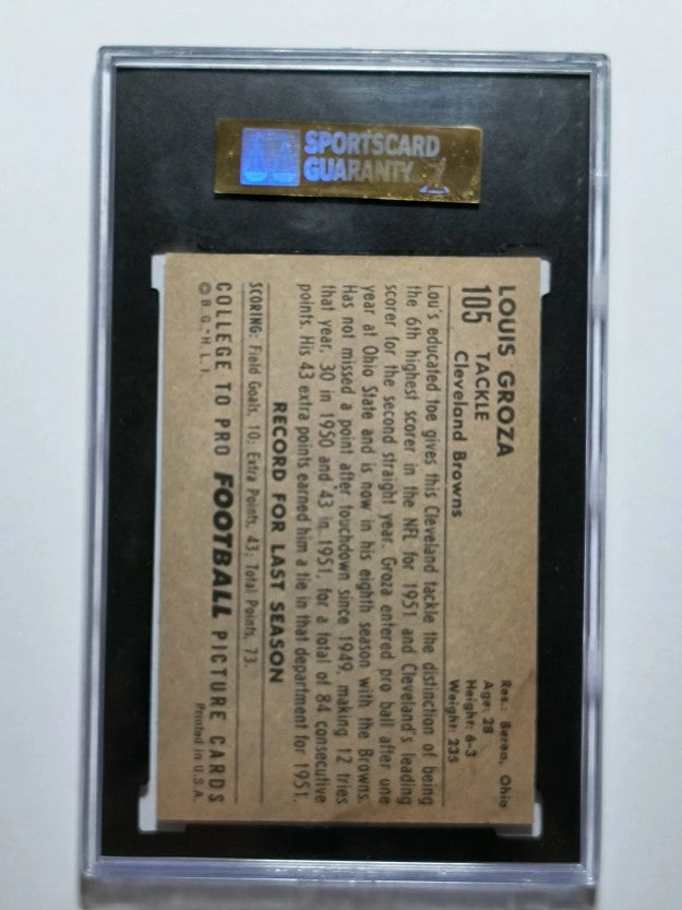 1952 Bowman Large #105 Lou Groza (SGC 3 VG scratched case)