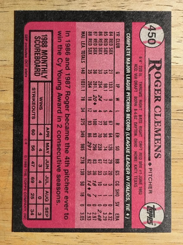 1989 Topps #450 Roger Clemens