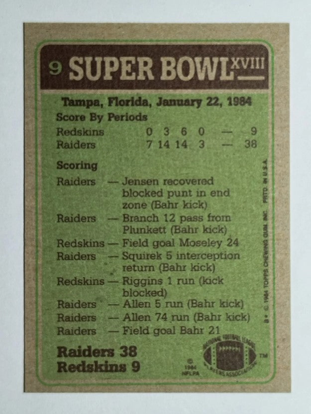 1984 Topps #9 Super Bowl XVIII/Marcus Allen
