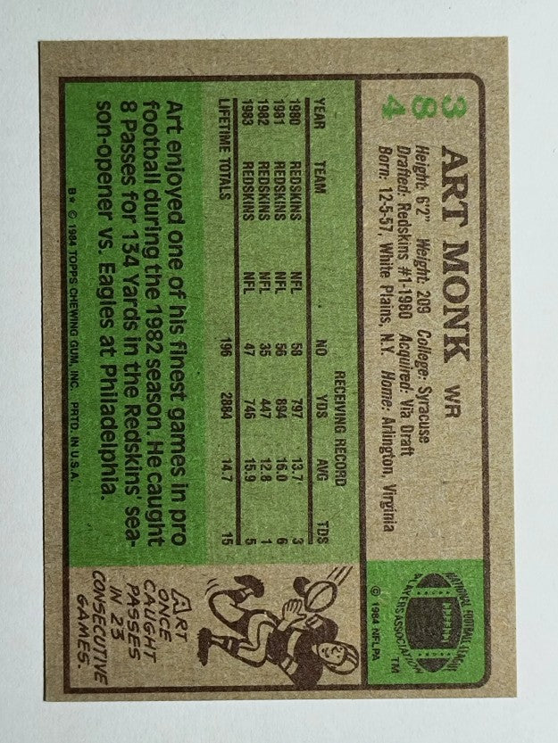 1984 Topps #384 Art Monk