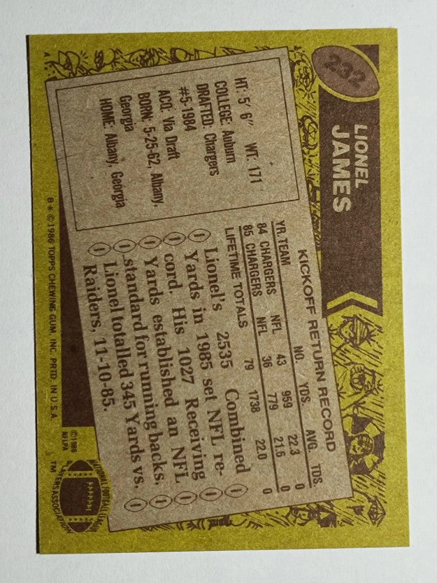 1986 Topps #232 Lionel James
