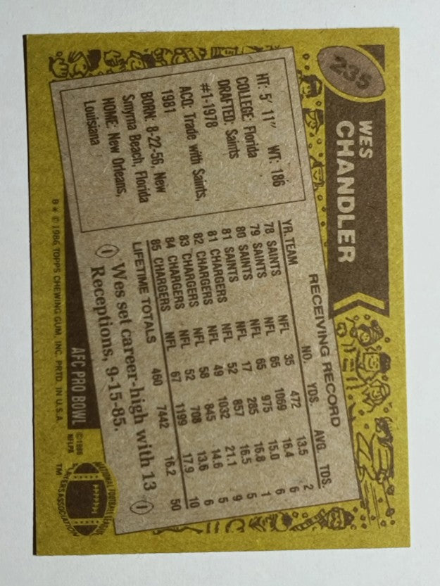 1986 Topps #235 Wes Chandler
