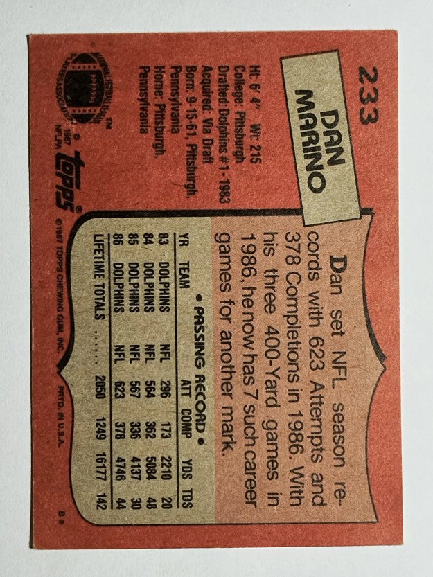 1987 Topps #233 Dan Marino AP (VG)