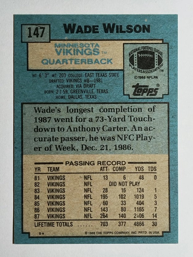1988 Topps #147 Wade Wilson RC
