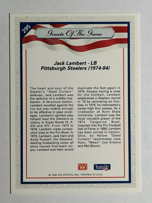 1992 All World #295 Jack Lambert GG