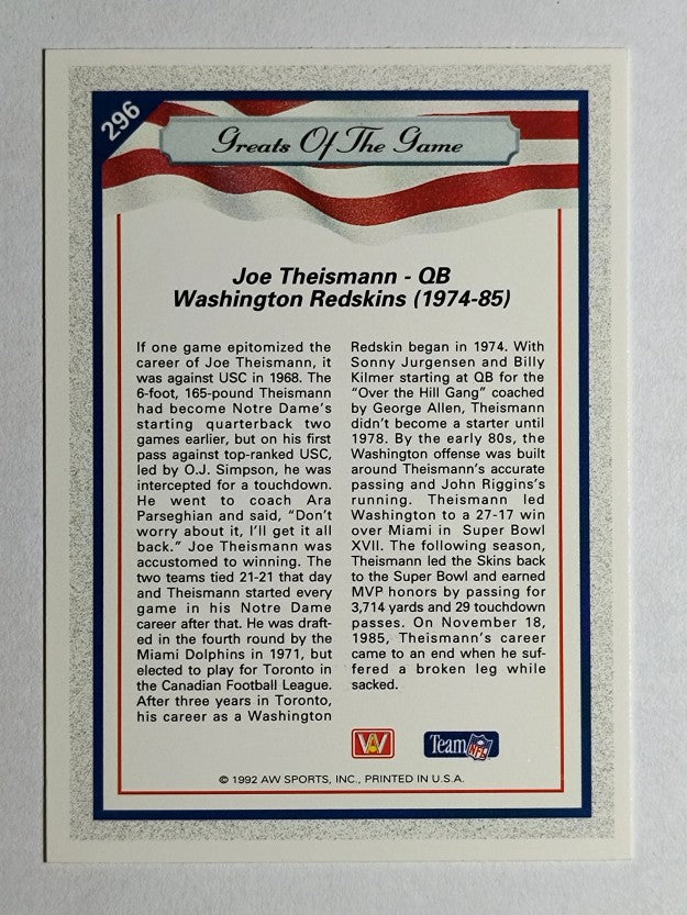 1992 All World #296 Joe Theismann GG
