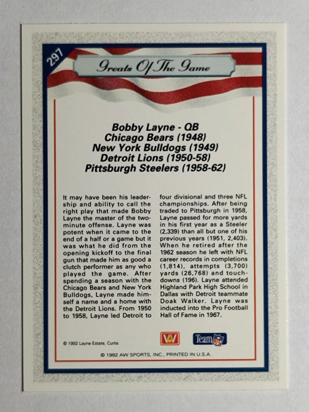 1992 All World #297 Bobby Layne GG