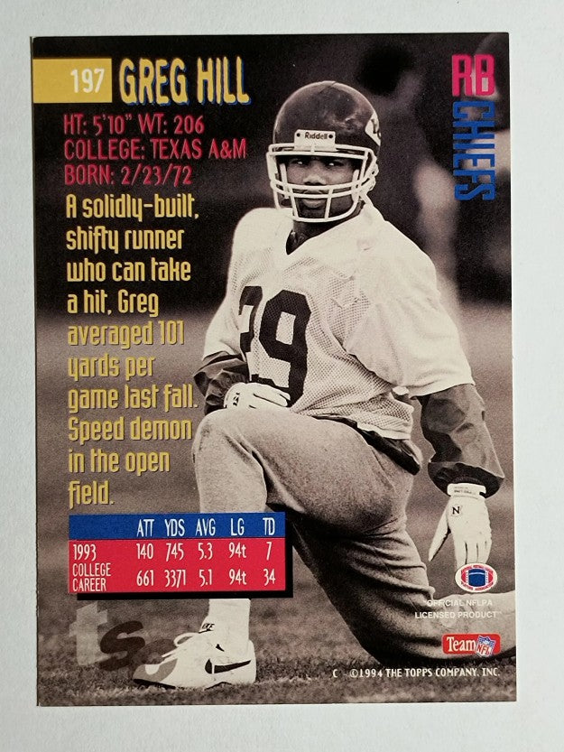 1994 Stadium Club #197 Greg Hill RC