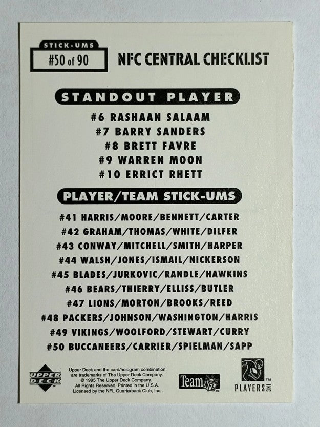 1995 Collector's Choice Update Stick-Ums #50 Carrier/Spielman/Warren Sapp/Bucs