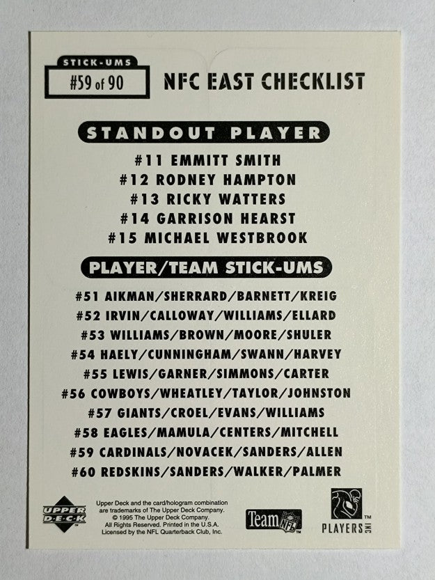 1995 Collector's Choice Update Stick-Ums #59 Sanders/Allen/Jay Novacek/Cardinals