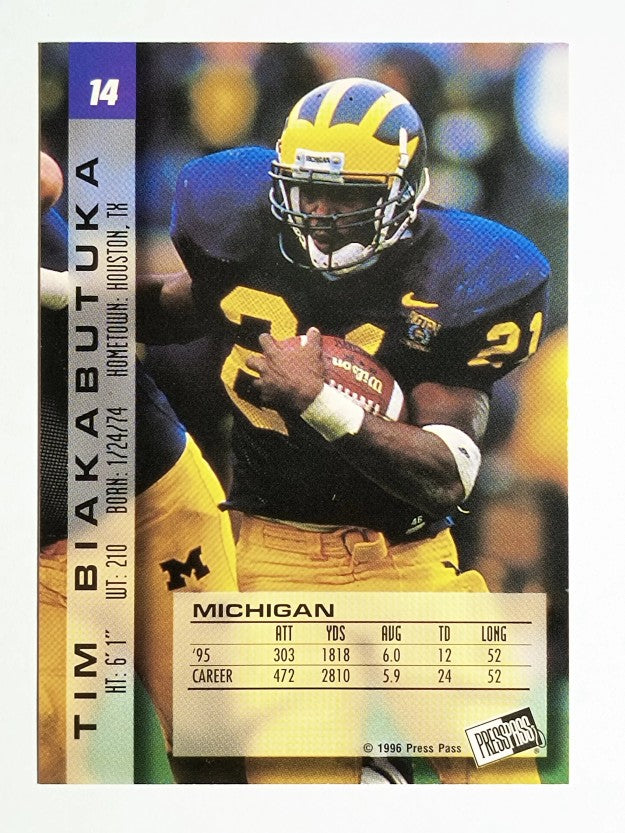 1996 Press Pass Paydirt #14 Tim Biakabutuka