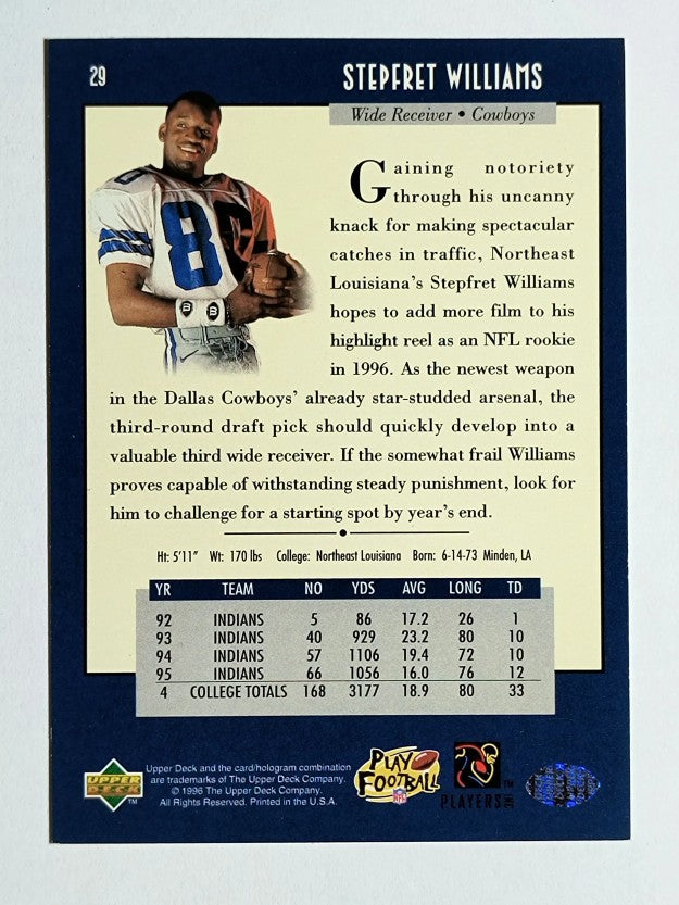 1996 Upper Deck #29 Stepfret Williams RC