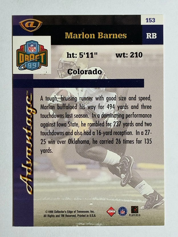1999 Collector's Edge Advantage Gold Ingot #153 Marlon Barnes