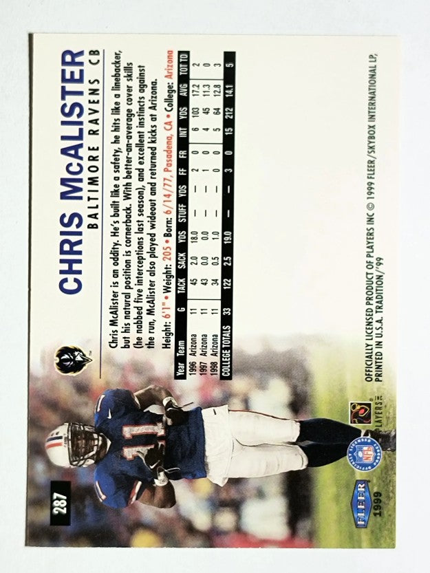 1999 Fleer Tradition #287 Chris McAlister RC