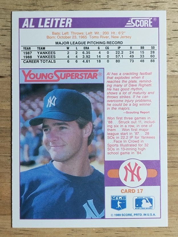 1989 Score Young Superstars I #17 Al Leiter