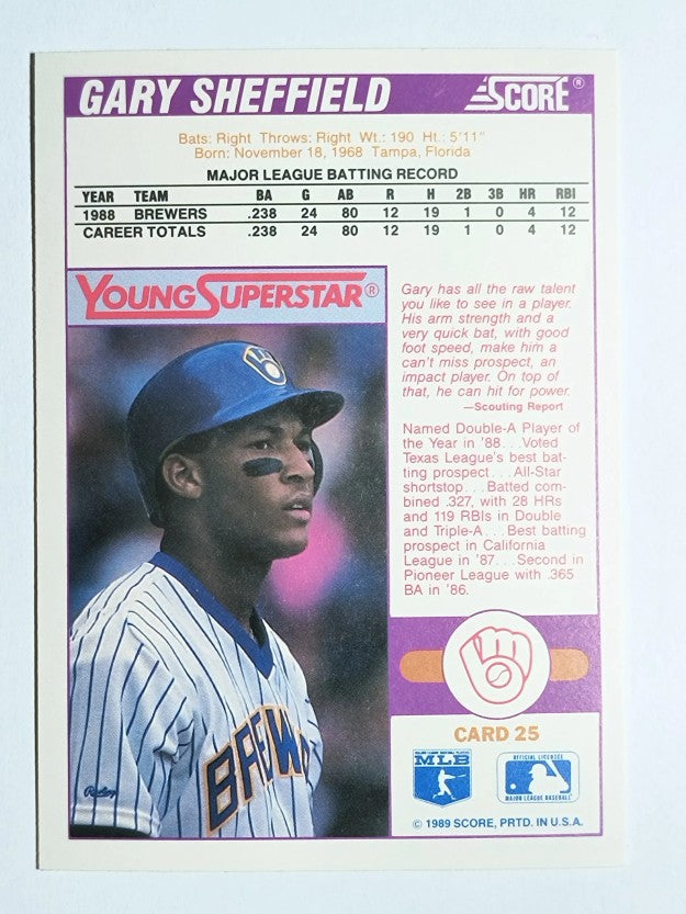 1989 Score Young Superstars I #25 Gary Sheffield