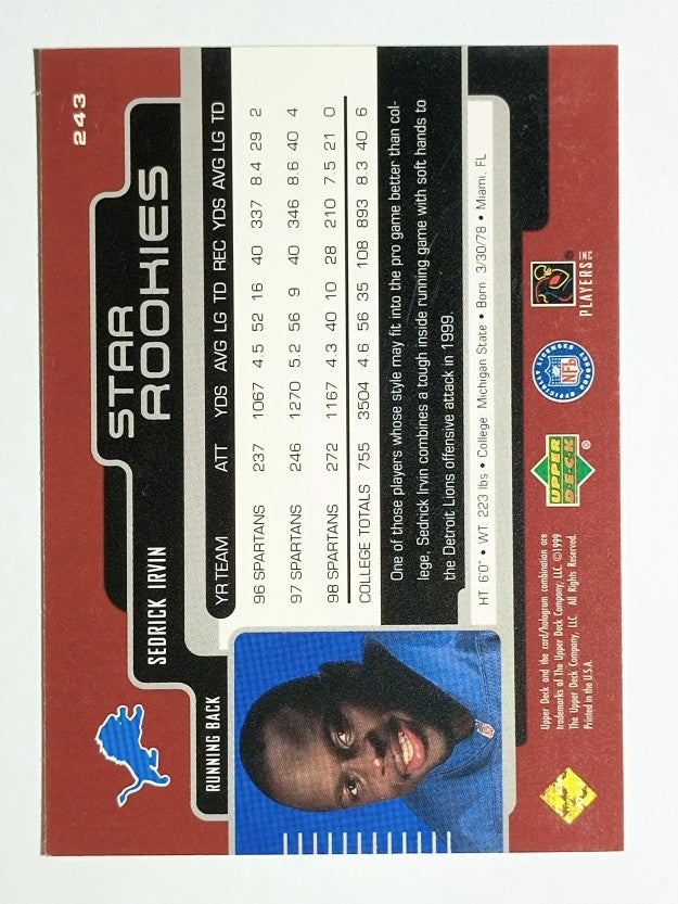 1999 Upper Deck #243 Sedrick Irvin RC