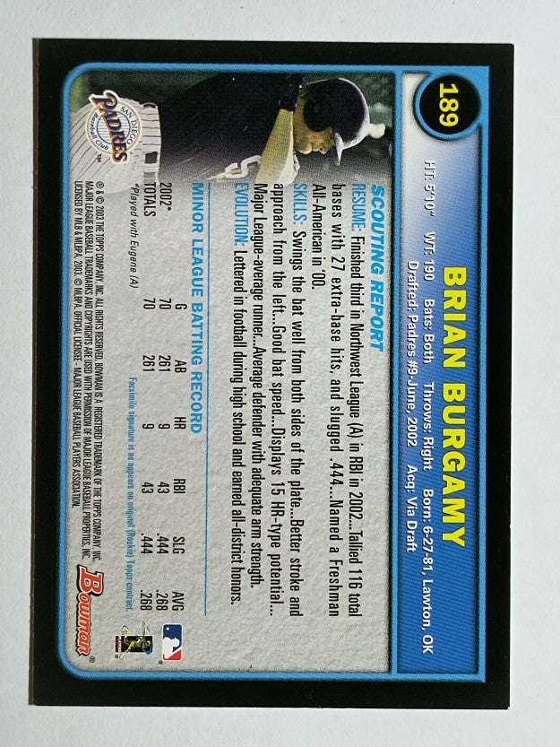 2003 Bowman #189 Brian Burgamy RC