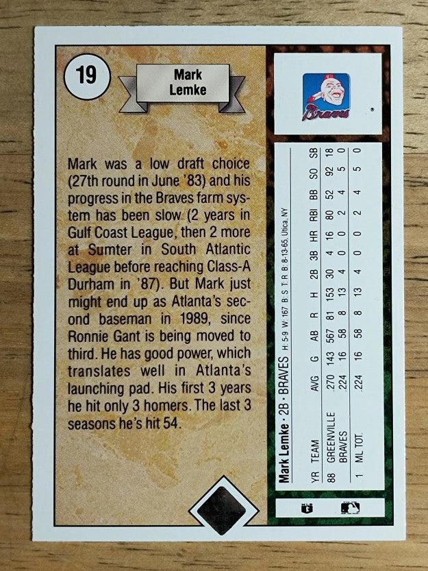 1989 Upper Deck #19 Mark Lemke RC